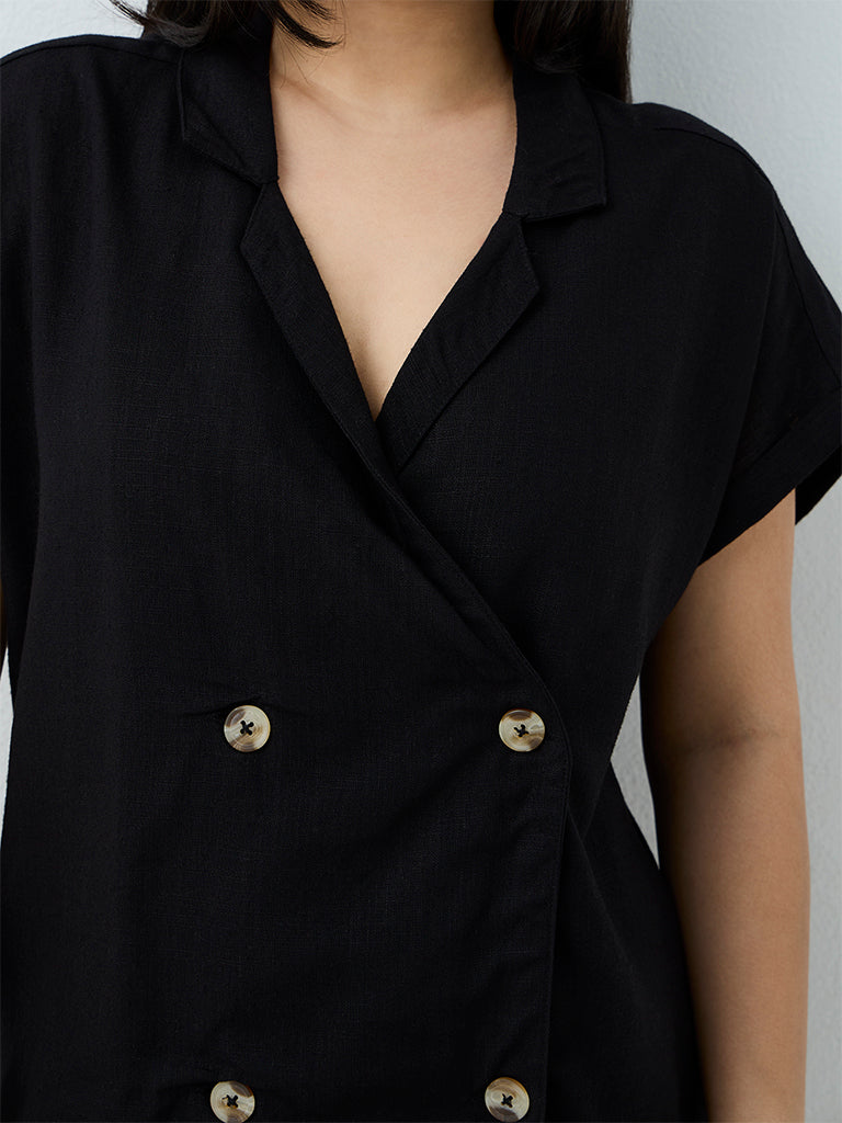 Gia Black Double-Breasted Blouse