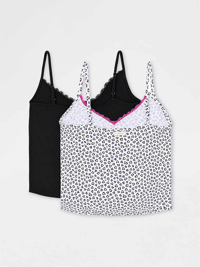 Superstar Black Lace-Detail Cotton-Blend Camisole - Pack of 2