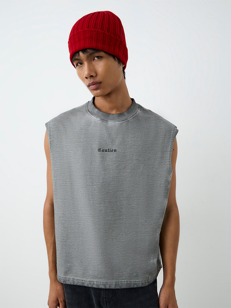Nuon Grey Printed Relaxed-Fit Cotton T-Shirt