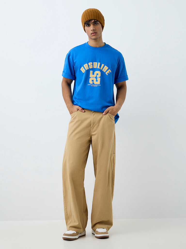Nuon Blue Text Printed Relaxed-Fit T-Shirt