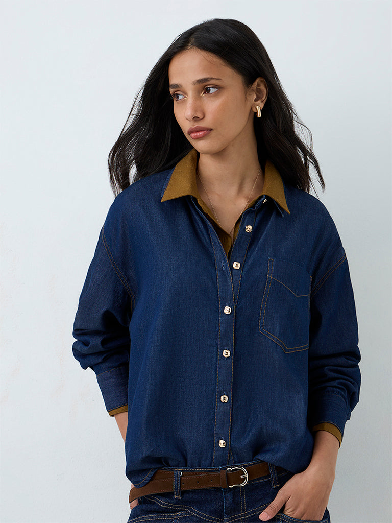 LOV Dark Blue Oversized Denim Shirt