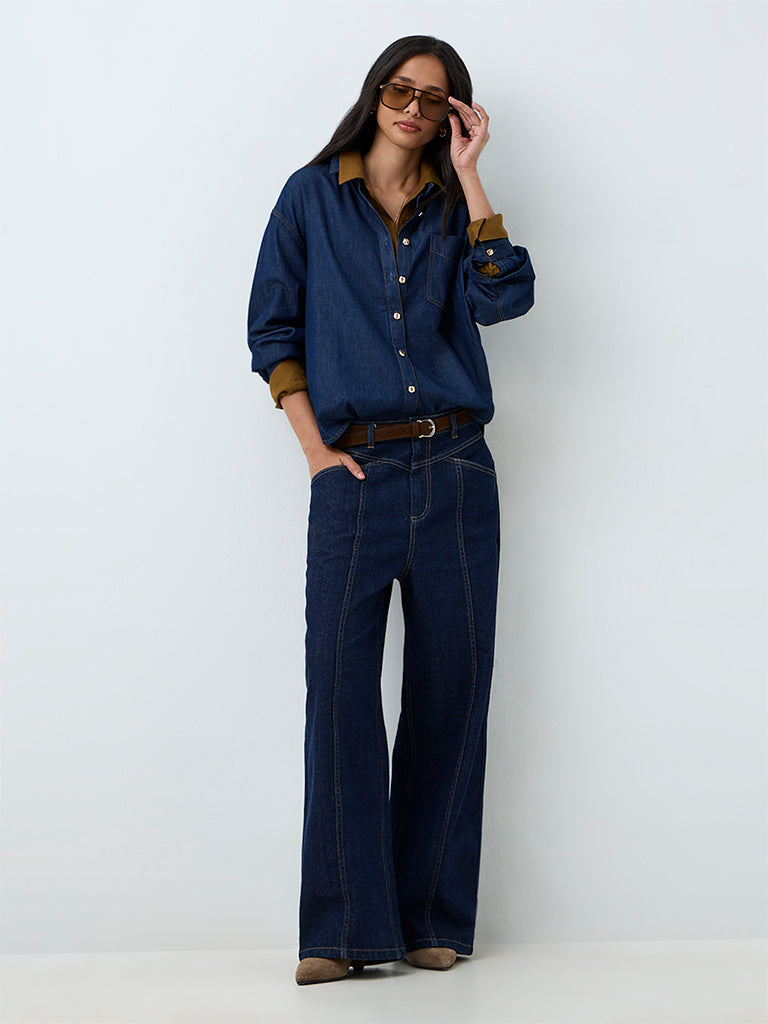 LOV Dark Blue Oversized Denim Shirt