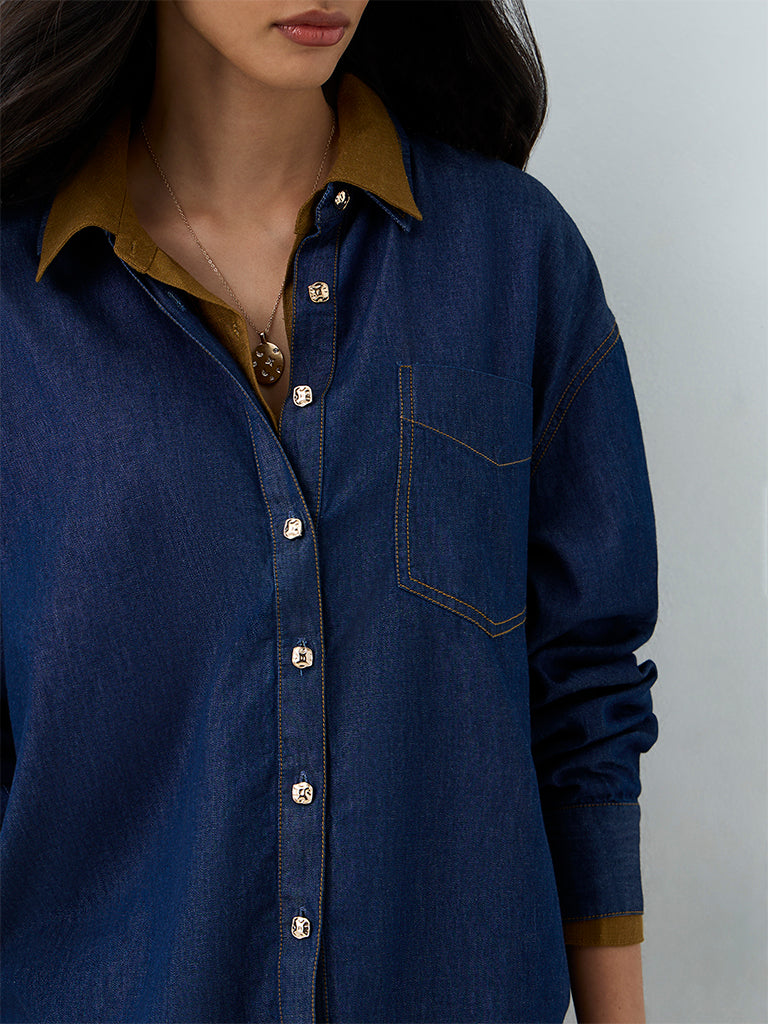 LOV Dark Blue Oversized Denim Shirt