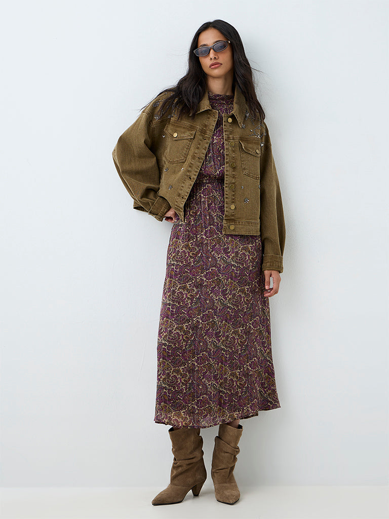 LOV Khaki Embellished Denim Jacket