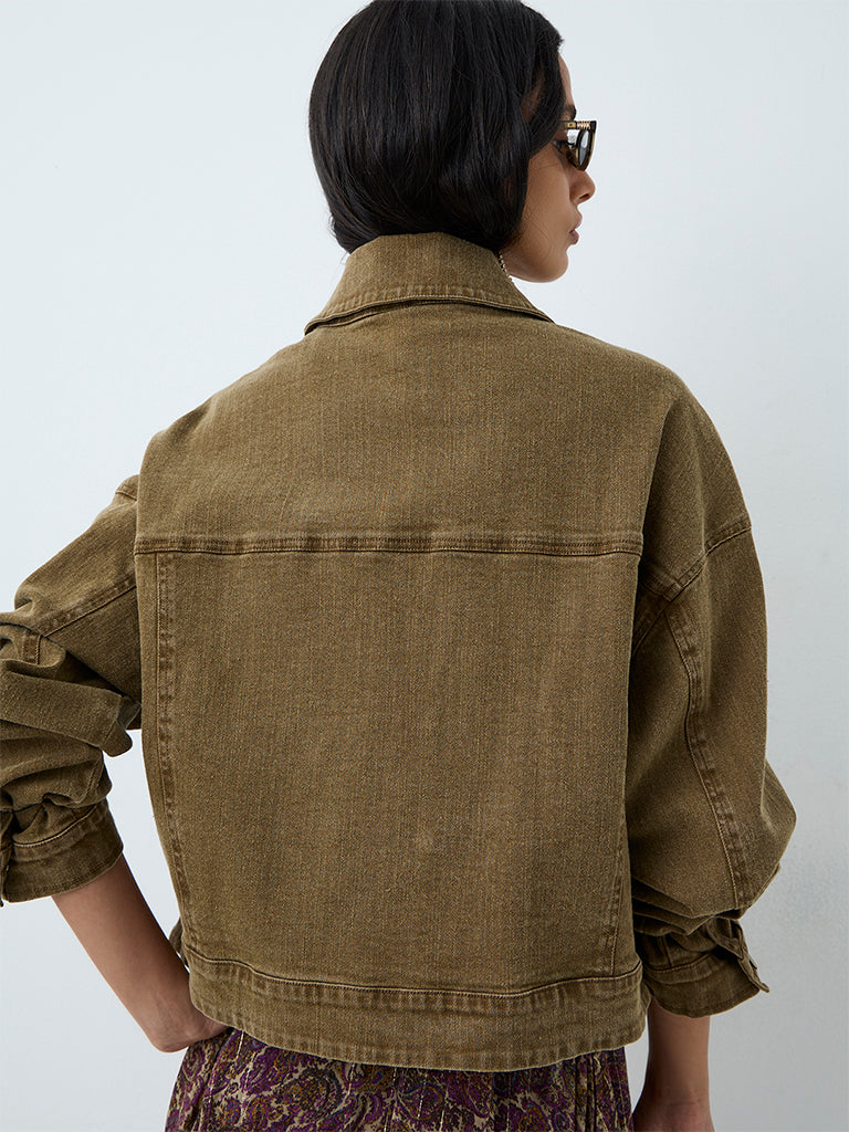 LOV Khaki Embellished Denim Jacket