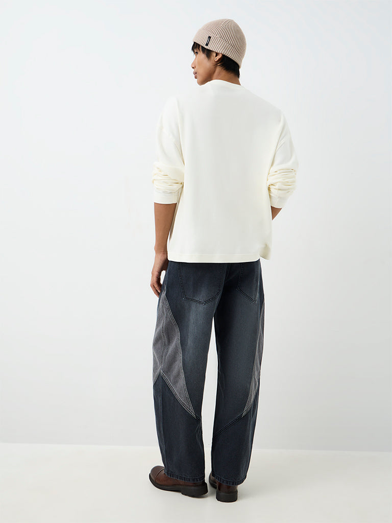 Nuon Charcoal Color-Blocked Baggy-Fit Mid-Rise Jeans
