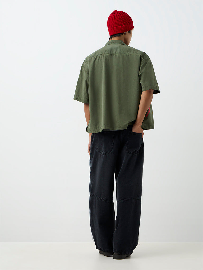 Nuon Charcoal Japanese Printed Baggy-Fit Mid-Rise Jeans