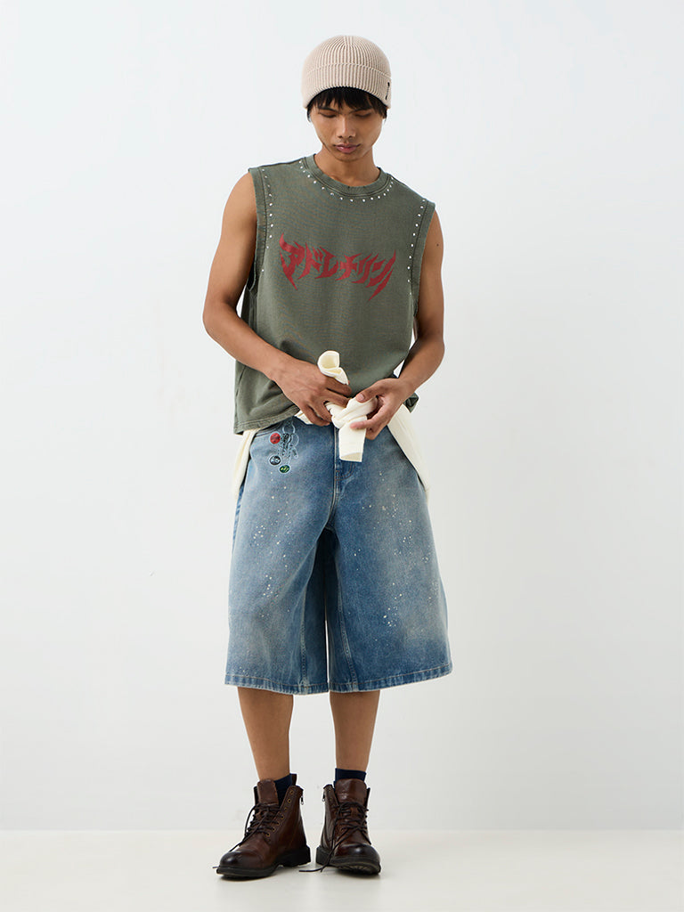 Nuon Light Blue Washed Baggy-Fit Mid-Rise Jorts