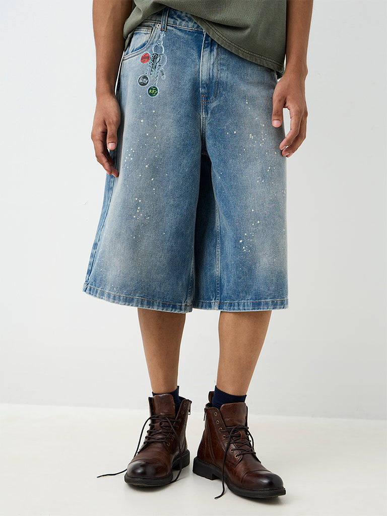 Nuon Light Blue Washed Baggy-Fit Mid-Rise Jorts
