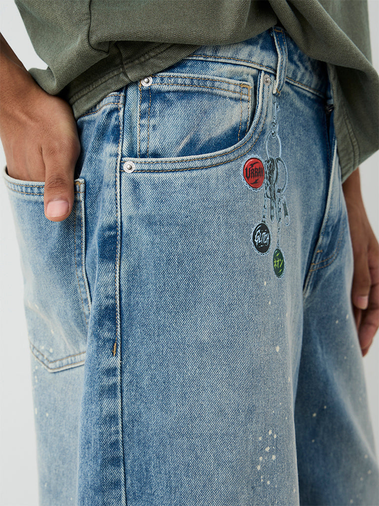Nuon Light Blue Washed Baggy-Fit Mid-Rise Jorts