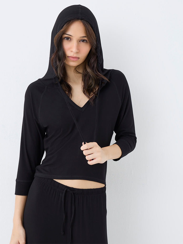 Superstar Black Solid Henley Hoodie