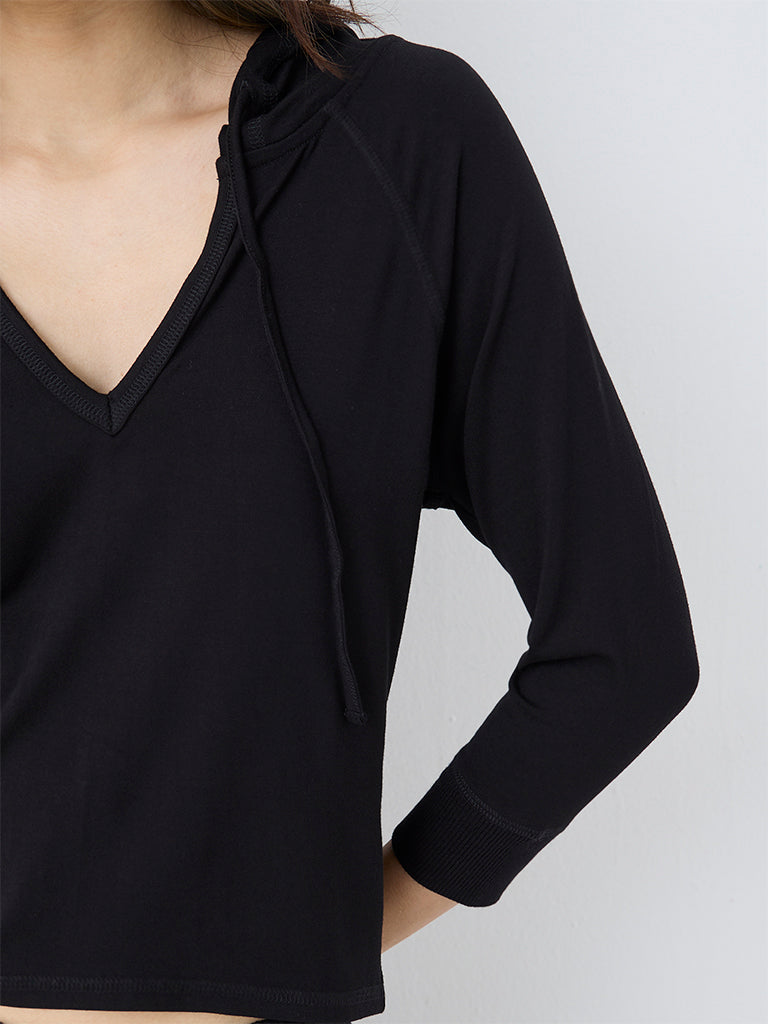Superstar Black Solid Henley Hoodie