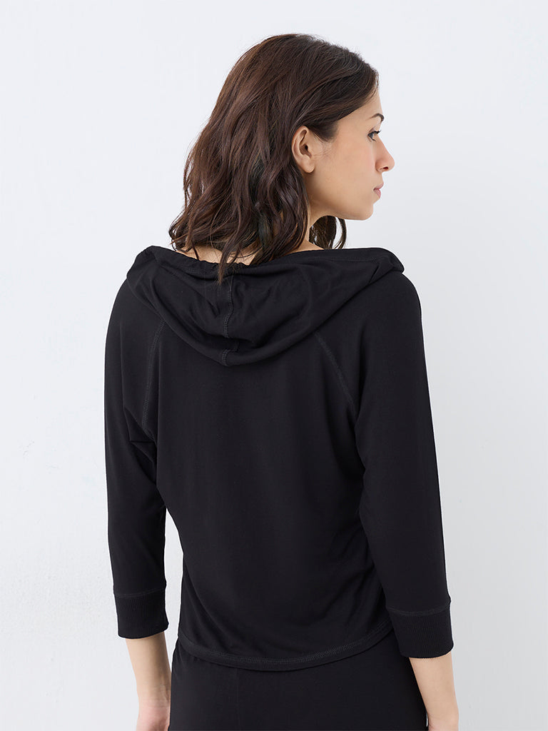 Superstar Black Solid Henley Hoodie