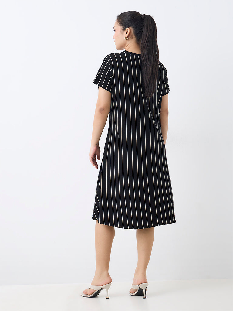 Gia Black Striped A-Line Dress