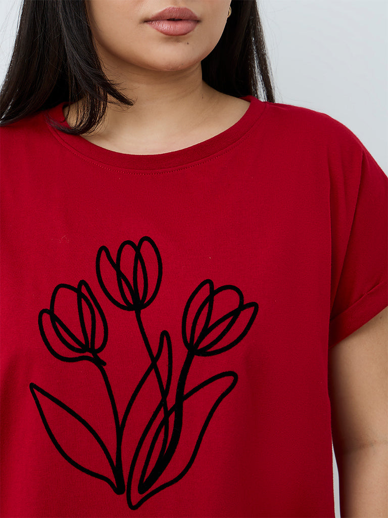 Gia Red Floral Design T-Shirt