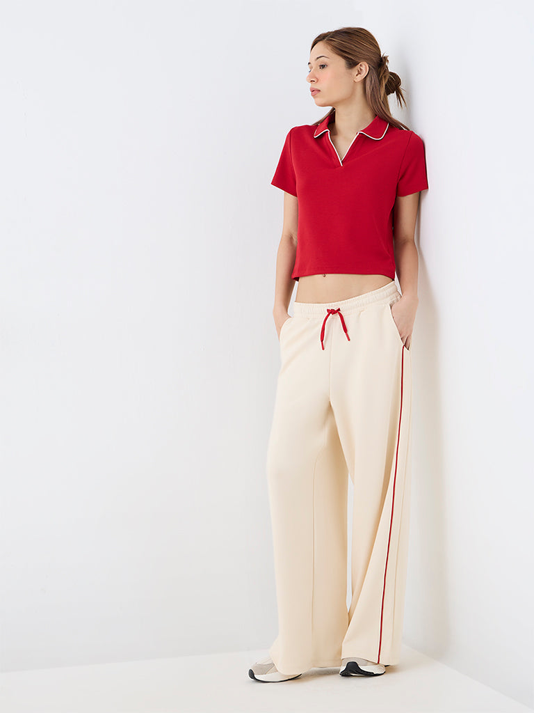 Nuoflexx Red Contrast-Piping Polo T-Shirt