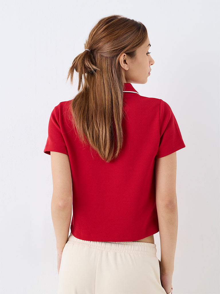 Nuoflexx Red Contrast-Piping Polo T-Shirt