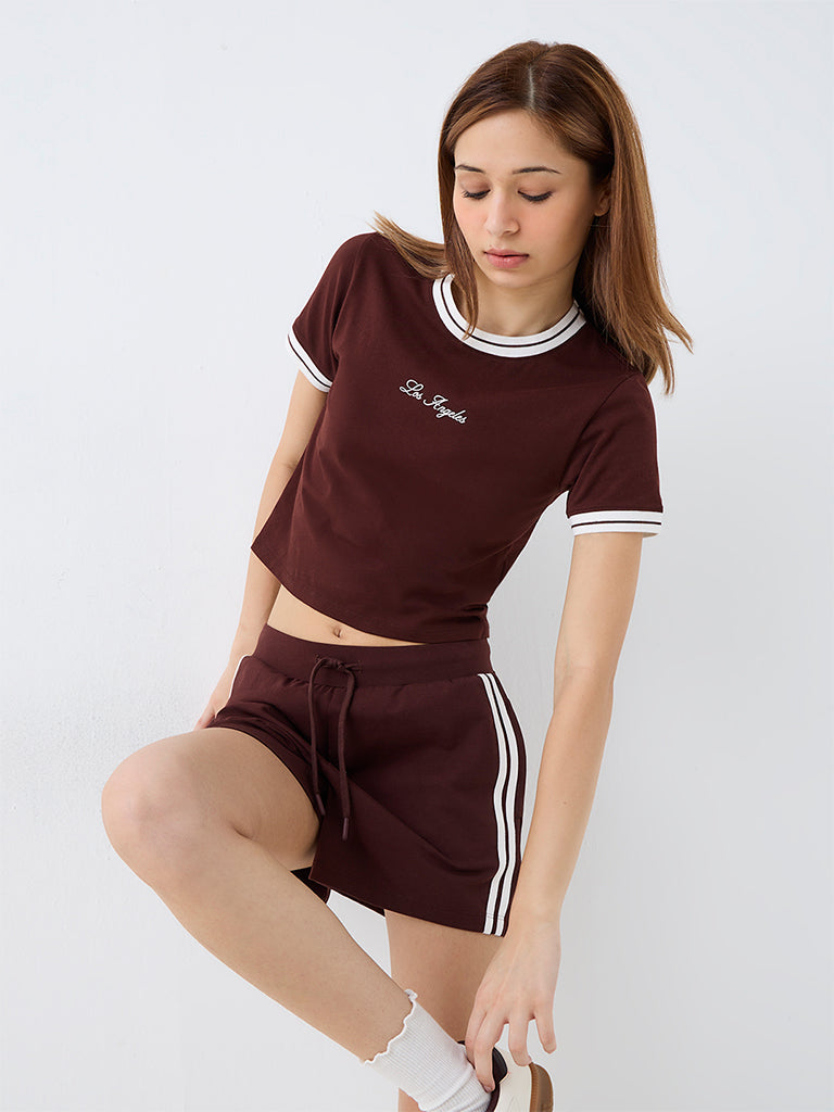 Nuoflexx Dark Brown Text-Design Cotton-Blend T-Shirt