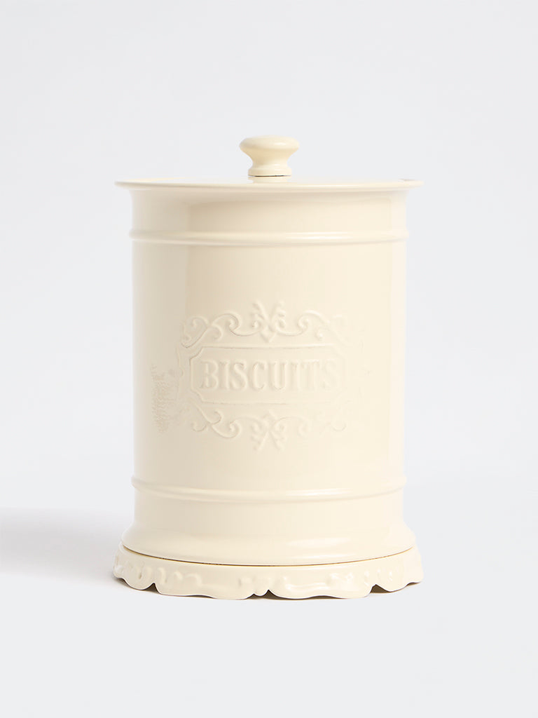 Westside Home Ivory Victorian Style Biscuit Jar with Lid