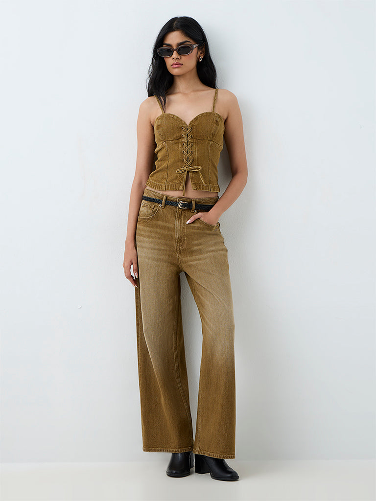 Nuon Mustard Wash High-Waist Jeans