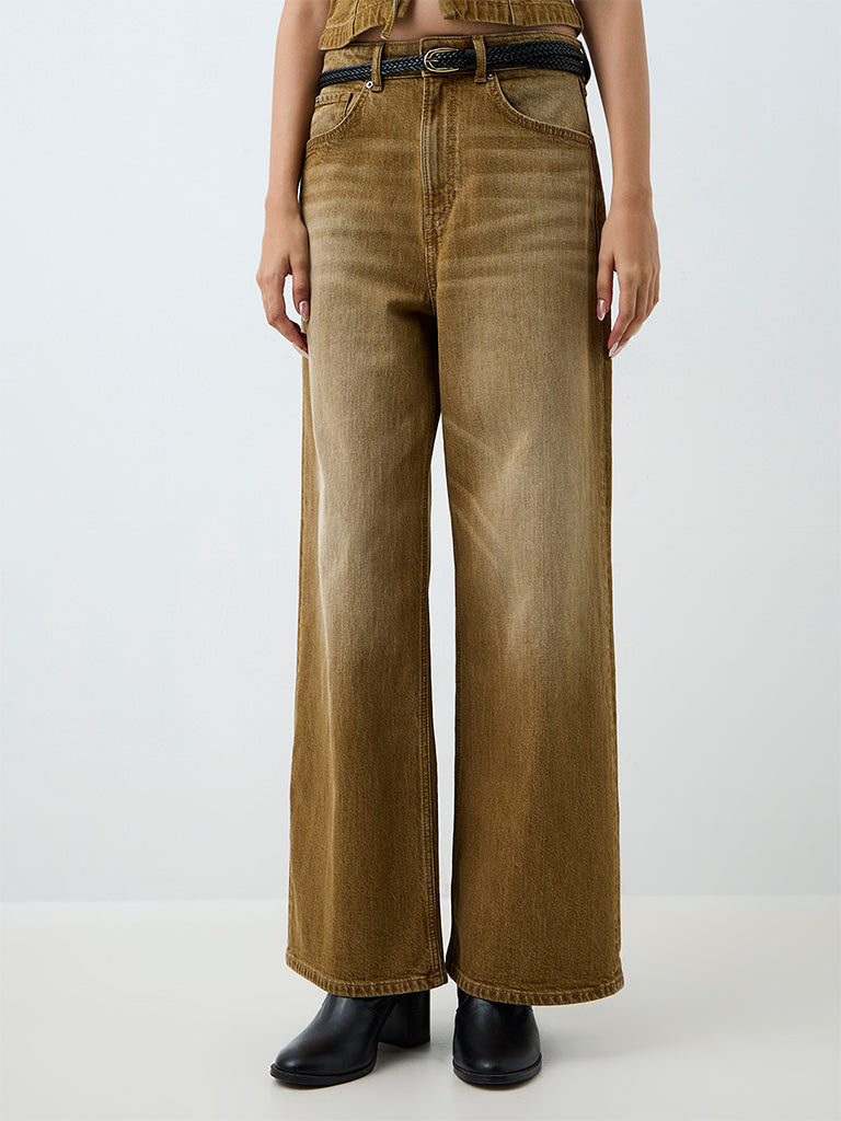 Nuon Mustard Wash High-Waist Jeans
