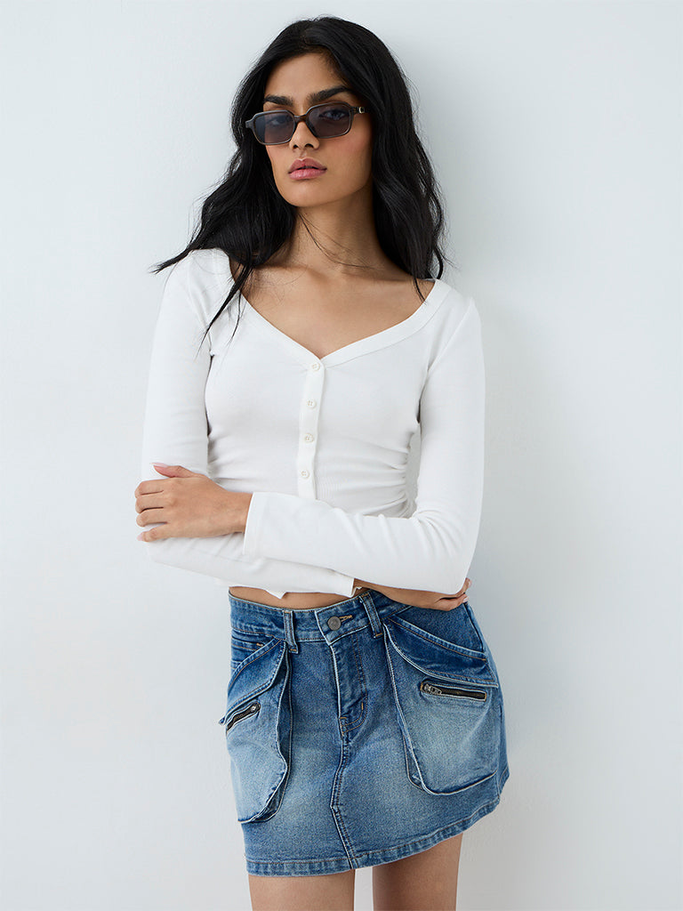 Nuon White Solid Cotton Top