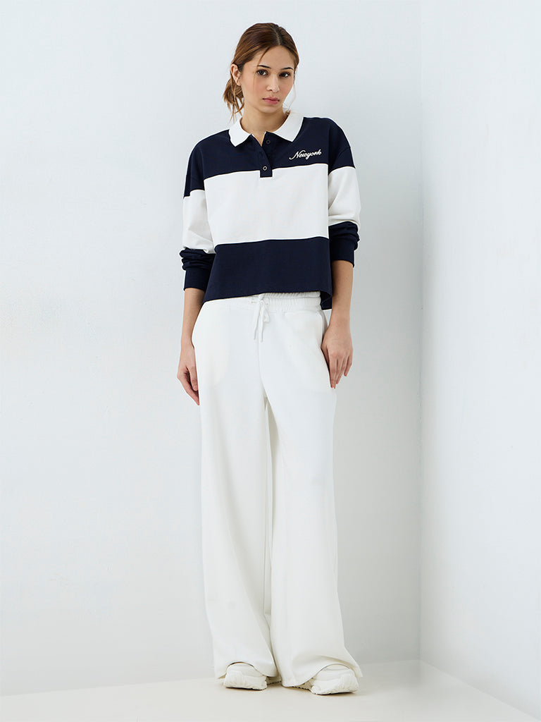 Nuoflexx Navy Colour-Blocked Cotton Polo Sweatshirt