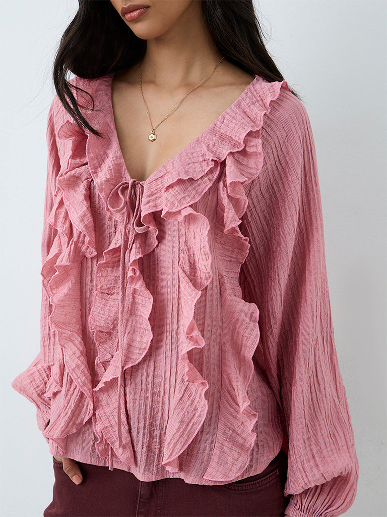 LOV Pink Ruffled Blouse