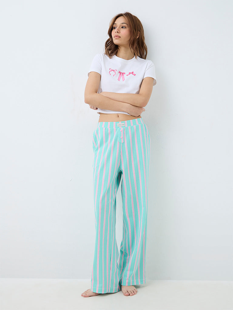 Superstar Mint Striped High-Rise Cotton-Blend Pants