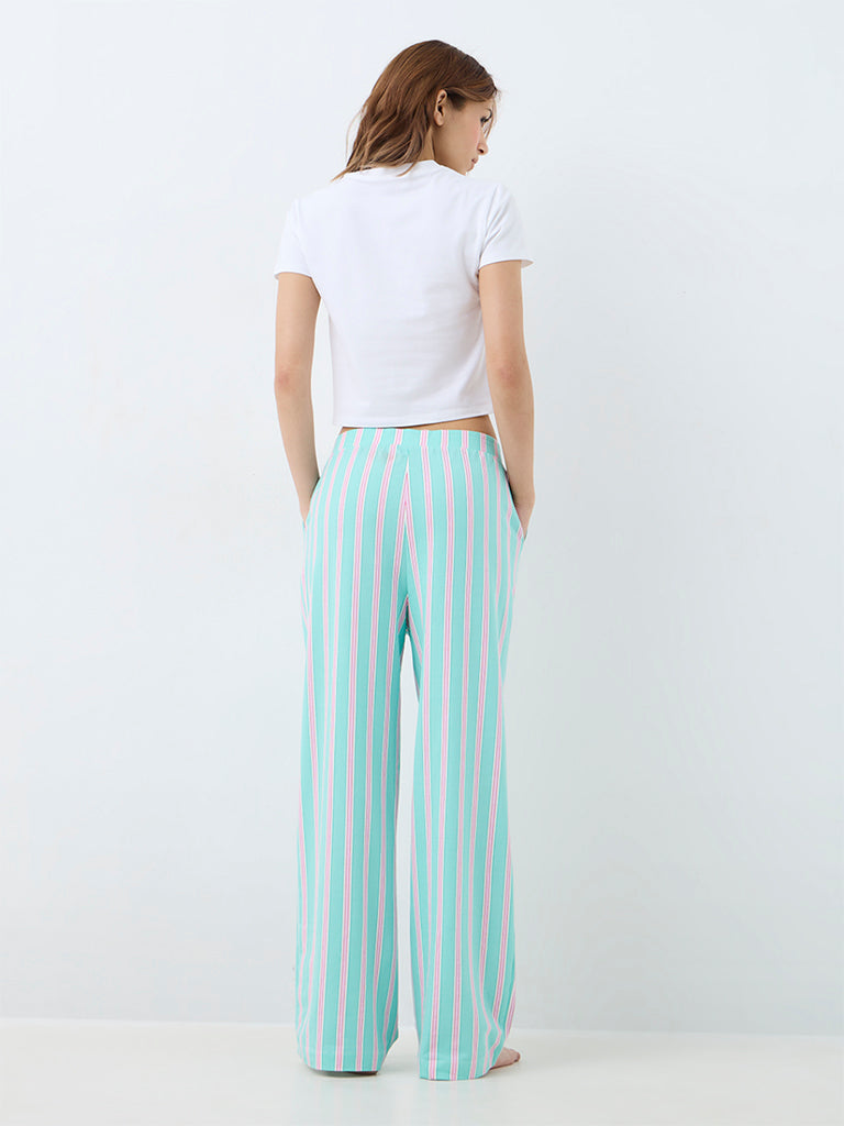 Superstar Mint Striped High-Rise Cotton-Blend Pants