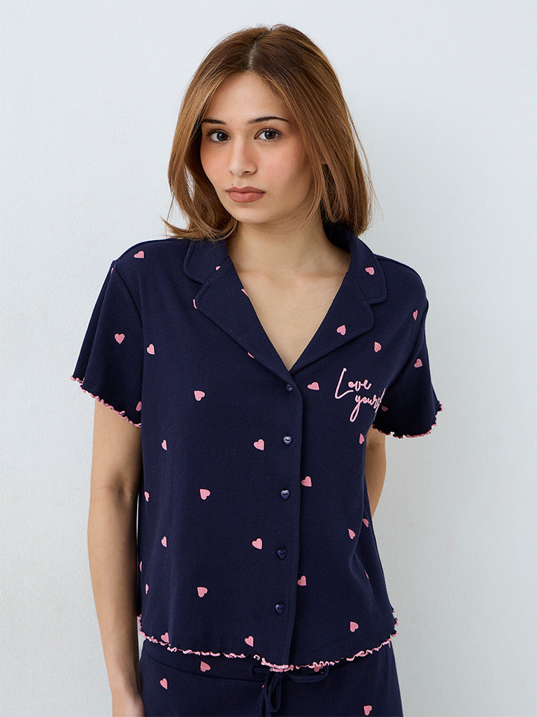 Superstar Navy Heart Printed Shirt