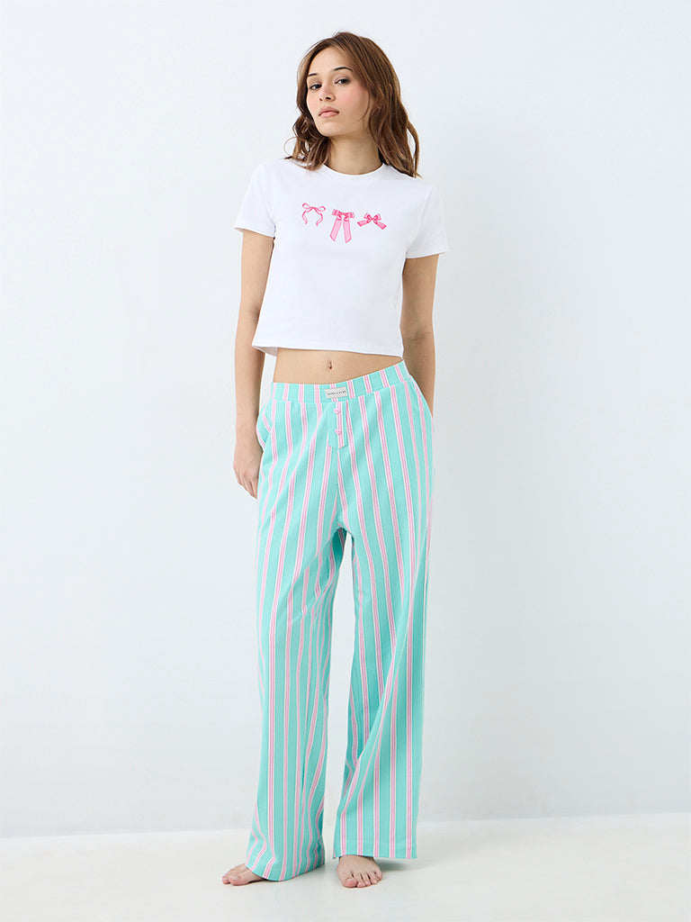Superstar White Bow Printed Cotton-Blend T-Shirt