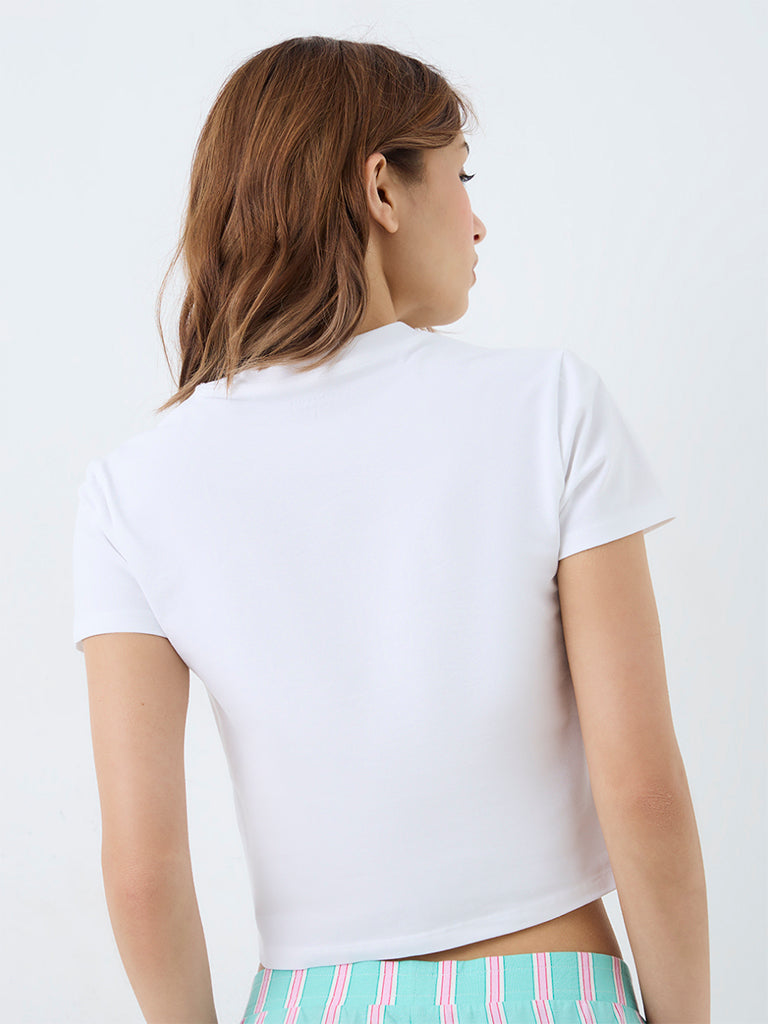 Superstar White Bow Printed Cotton-Blend T-Shirt