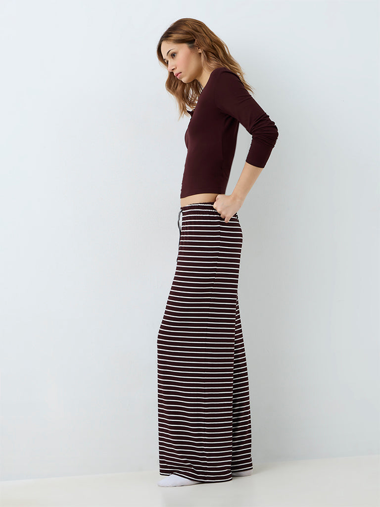 Superstar Dark Brown Striped High-Rise Pants