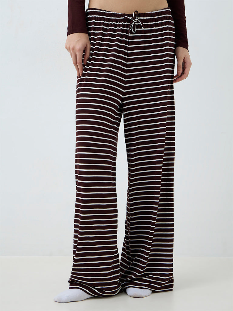 Superstar Dark Brown Striped High-Rise Pants