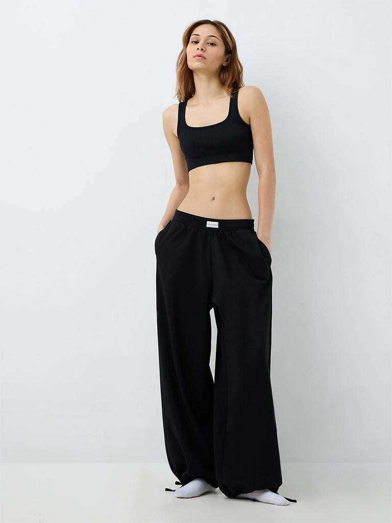 Superstar Black Solid High-Rise Parachute Pants
