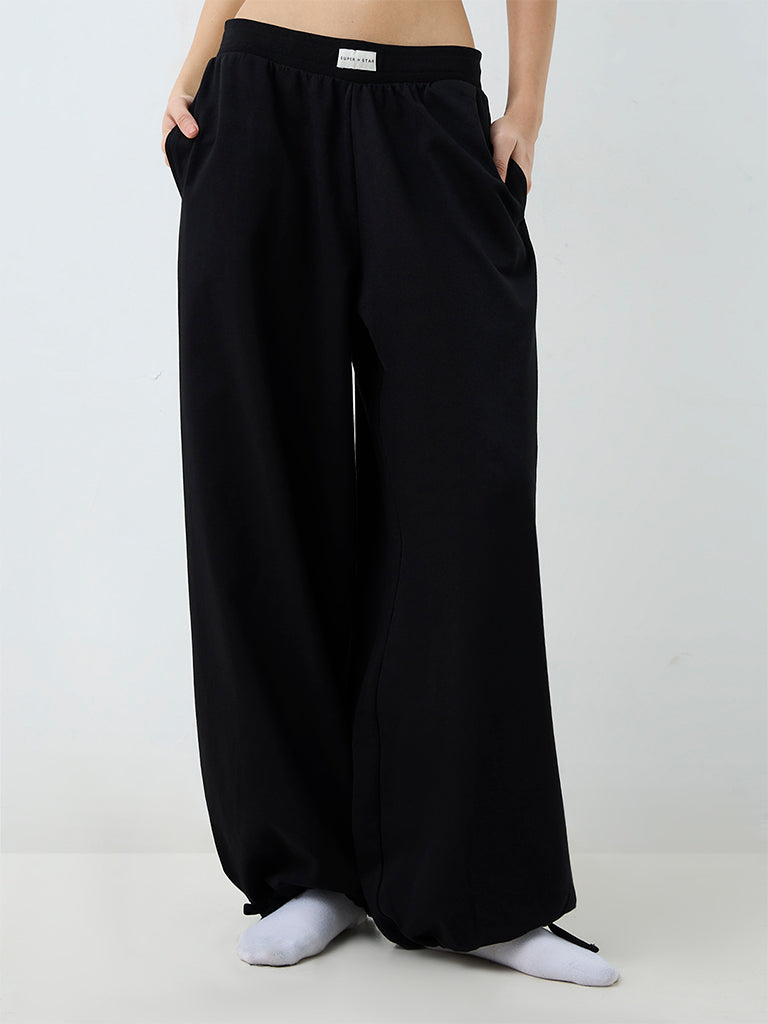 Superstar Black Solid High-Rise Parachute Pants