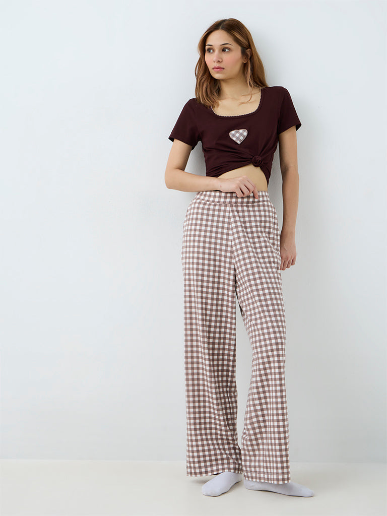 Superstar Brown Gingham Checkered High-Rise Pants