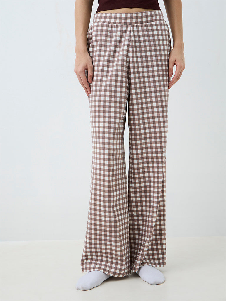 Superstar Brown Gingham Checkered High-Rise Pants