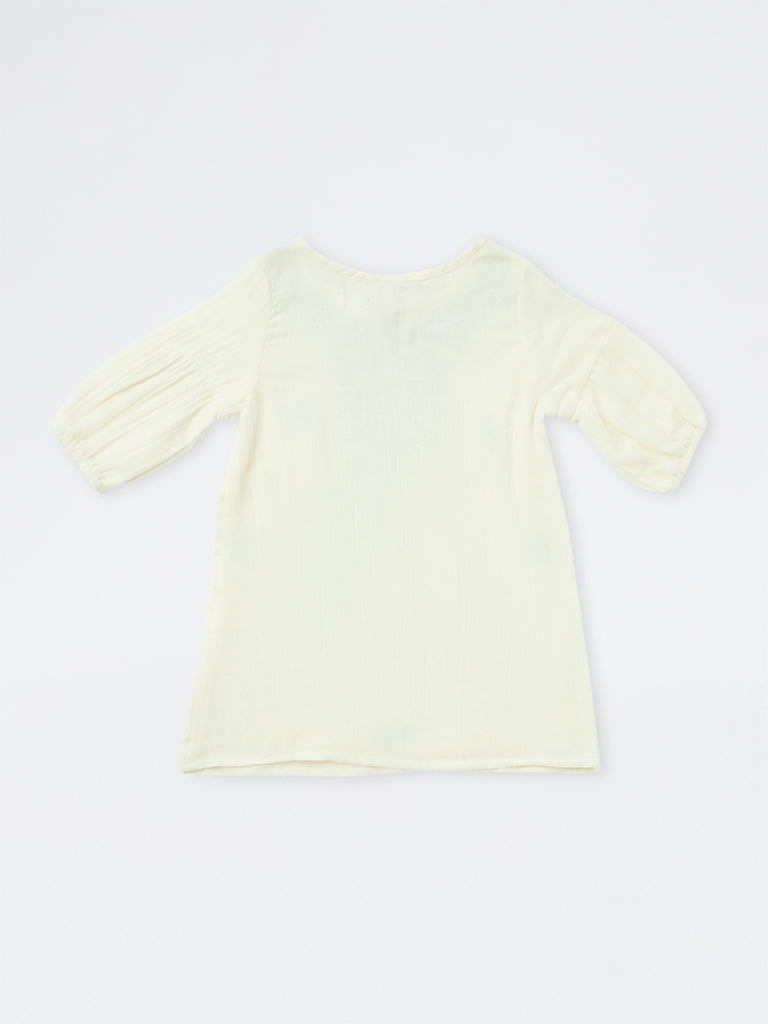 Utsa Kids Girls Ivory Floral Embroidered Cotton Tunic - (2-8 yrs)