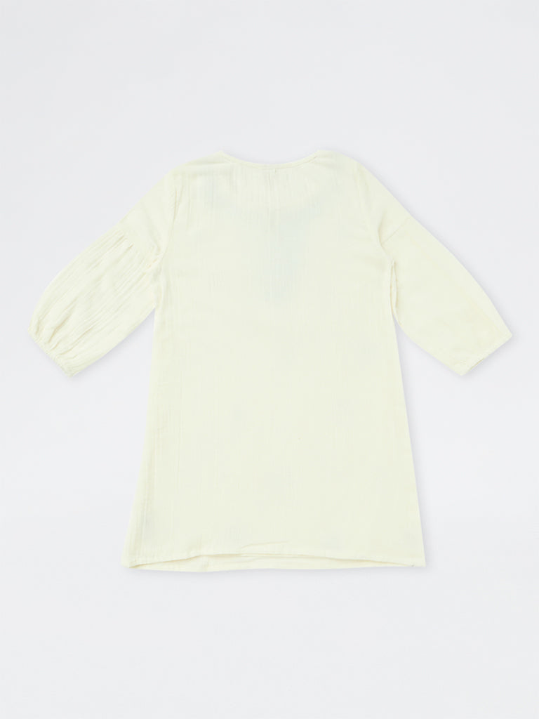 Utsa Kids Girls Ivory Floral Embroidered Cotton Tunic - (8-14 yrs)