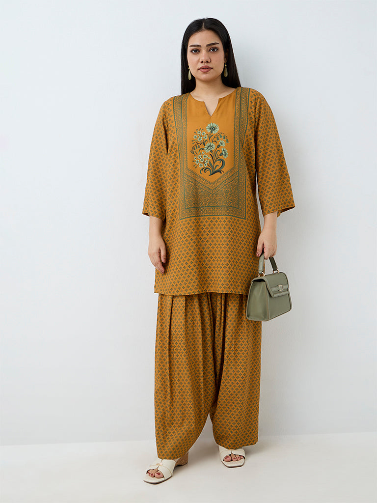 Diza Mustard Floral Printed Kurti