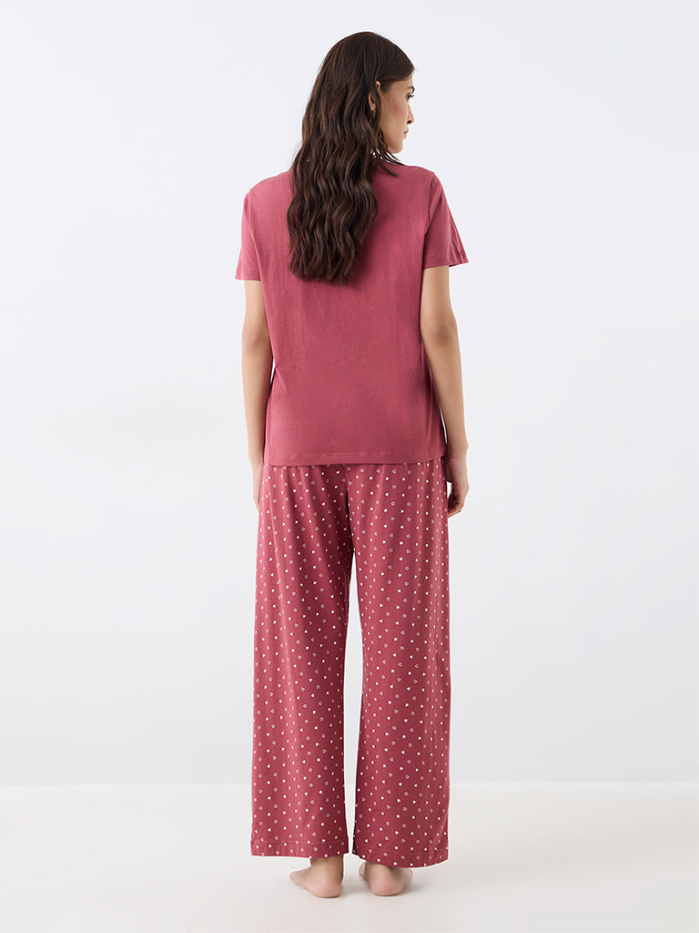 Wunderlove Red Animal Design T-Shirt and Pyjama Sets
