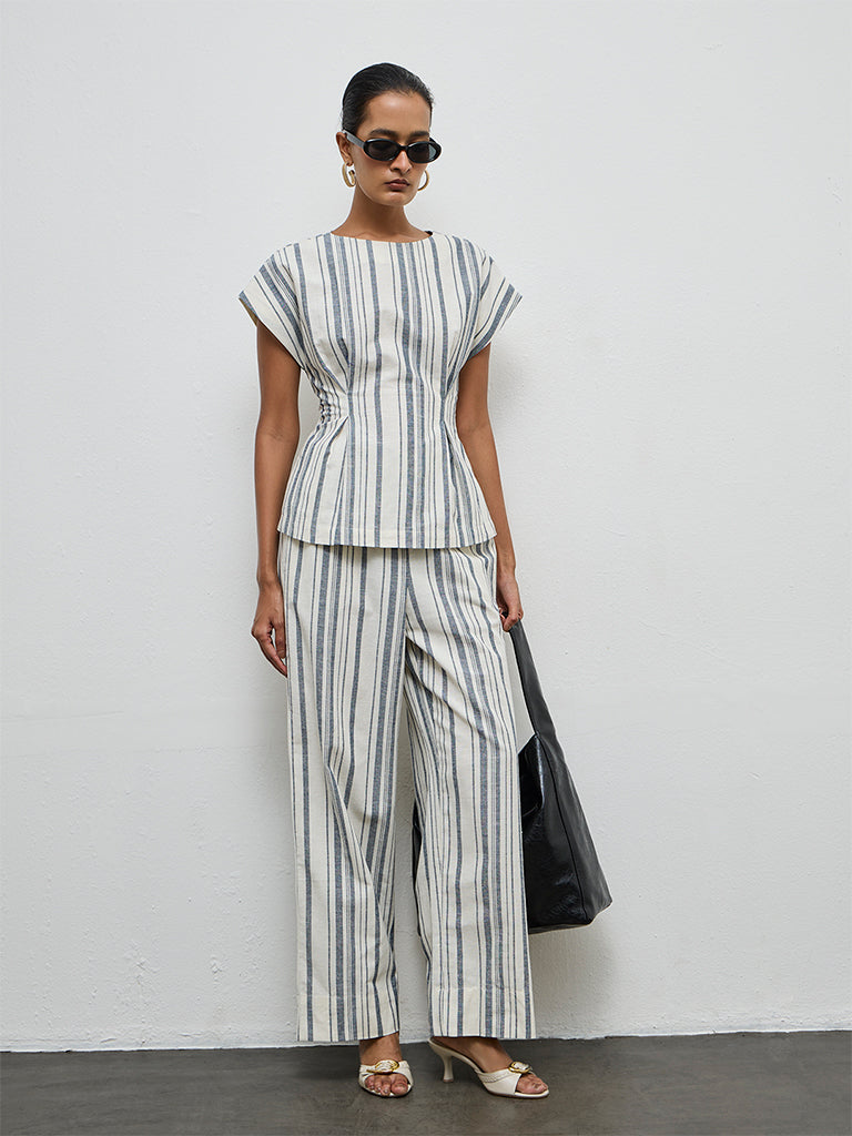 Wardrobe Ivory Striped Cotton-Blend Top
