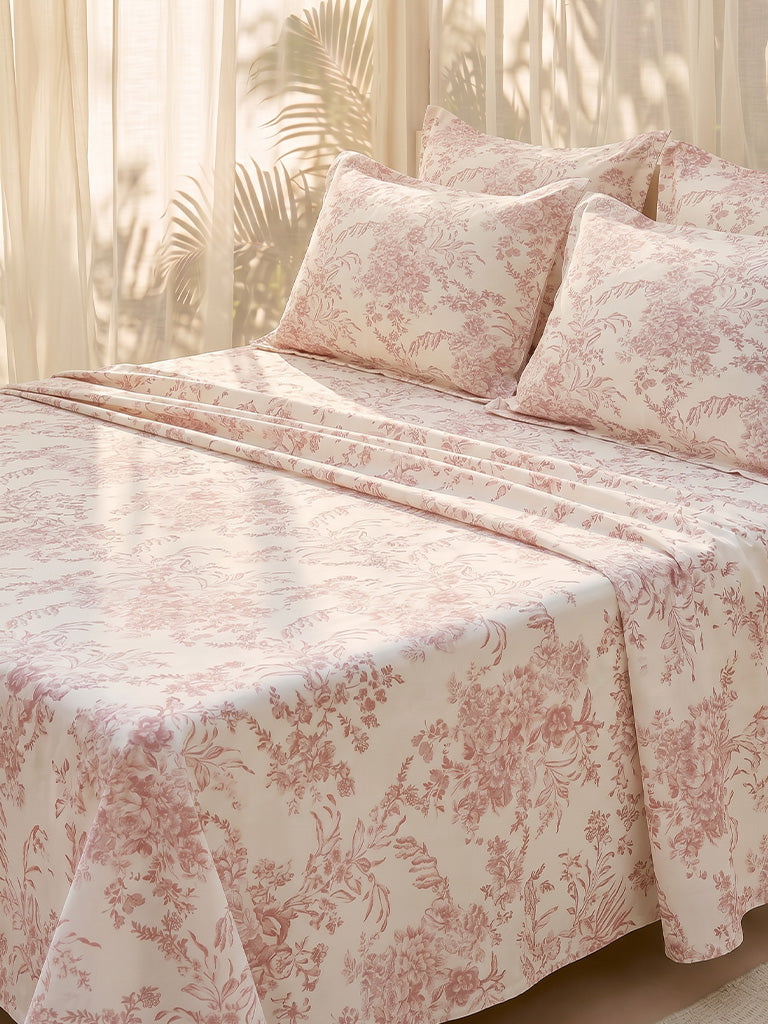 Westside Home Pink Floral Pattern King Bed Sheet Set