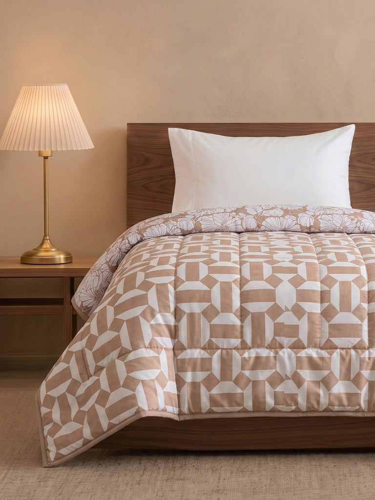 Westside Home Brown Floral Reversible Quilted Single Bed Comforter