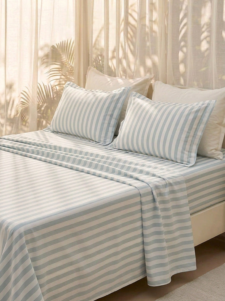 Westside Home Dusty Blue Striped Queen Bed Sheet Set