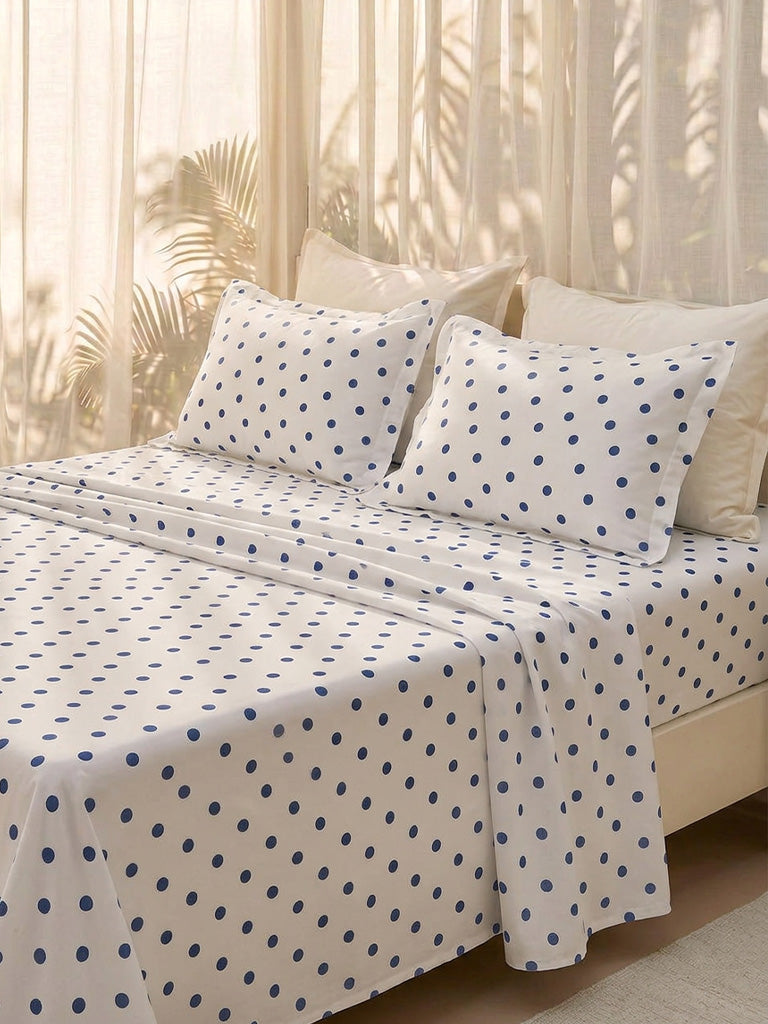 Westside Home Blue Polka Dot Queen Bed Sheet Set
