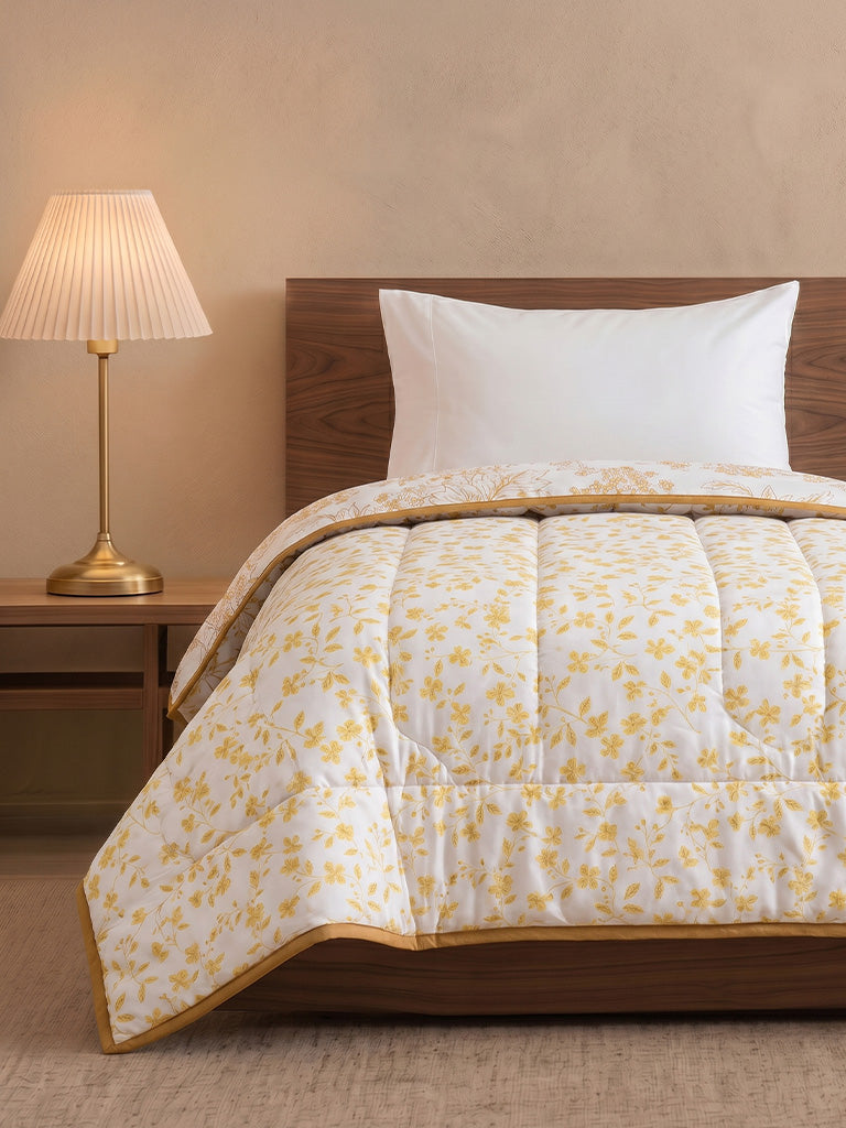 Westside Home Yellow Floral Printed Reversible Single Bed Comforter