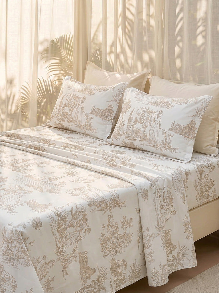 Westside Home Taupe Toile Printed Queen Bed Sheet Set